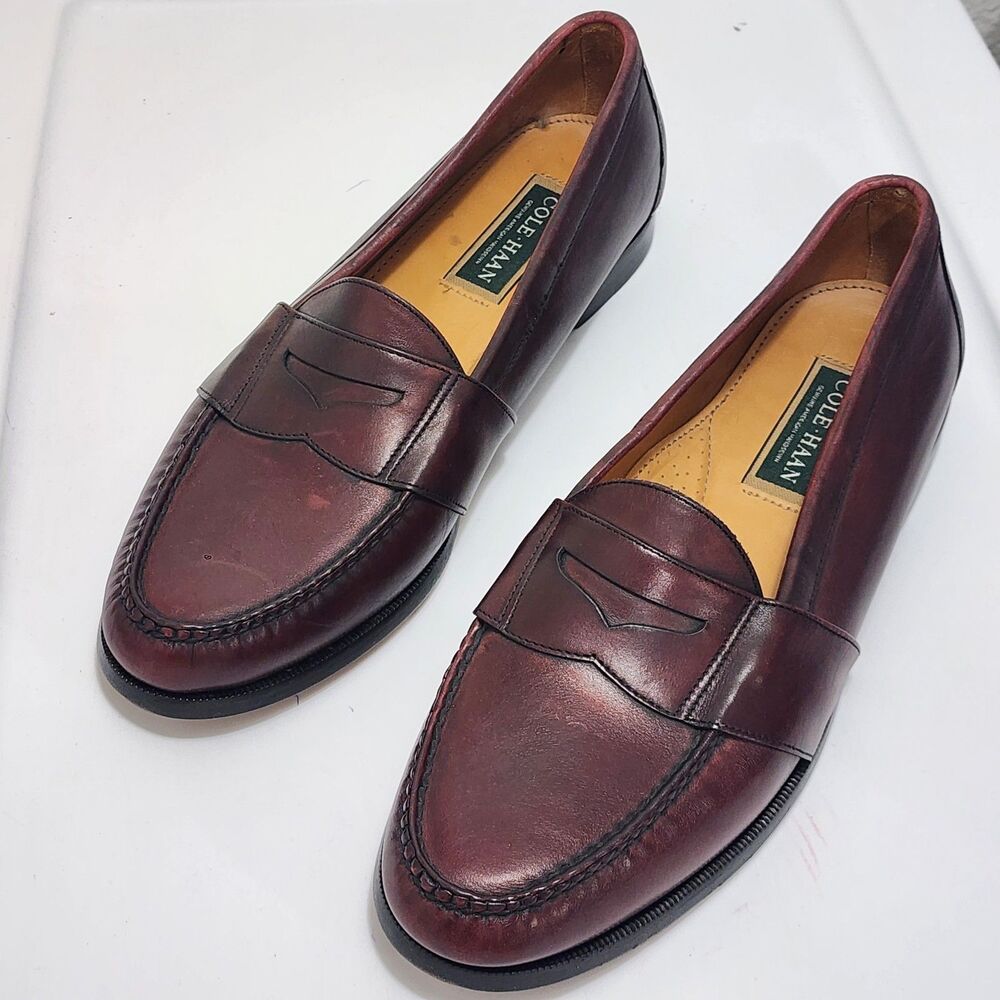 Cole Haan Made In U.S.A. Maroon Leather Shoes Penny Loafers Slip On Mens 11.5D - Picture 11 of 16